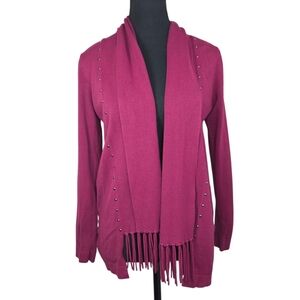Laura Petites Dark Pink Open Cardigan With Studs And Fringe Size XS